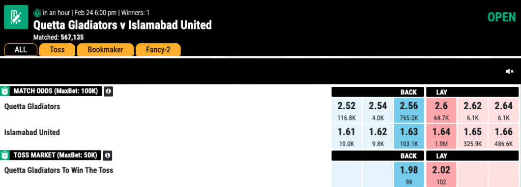 quetta vs islamabad match odds psl mahadev book