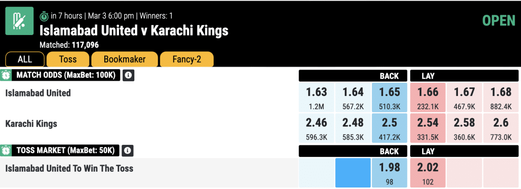 islamabad vs karachi match odds mahadev book psl